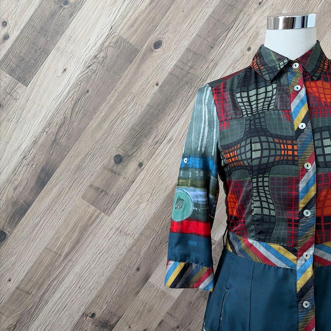 Desigual デシグアル 総柄パターン 襟付き シャツ 長袖 ワンピース
