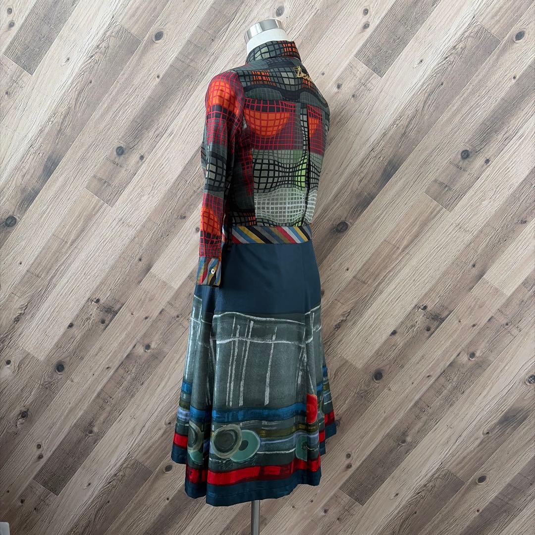 Desigual デシグアル 総柄パターン 襟付き シャツ 長袖 ワンピース