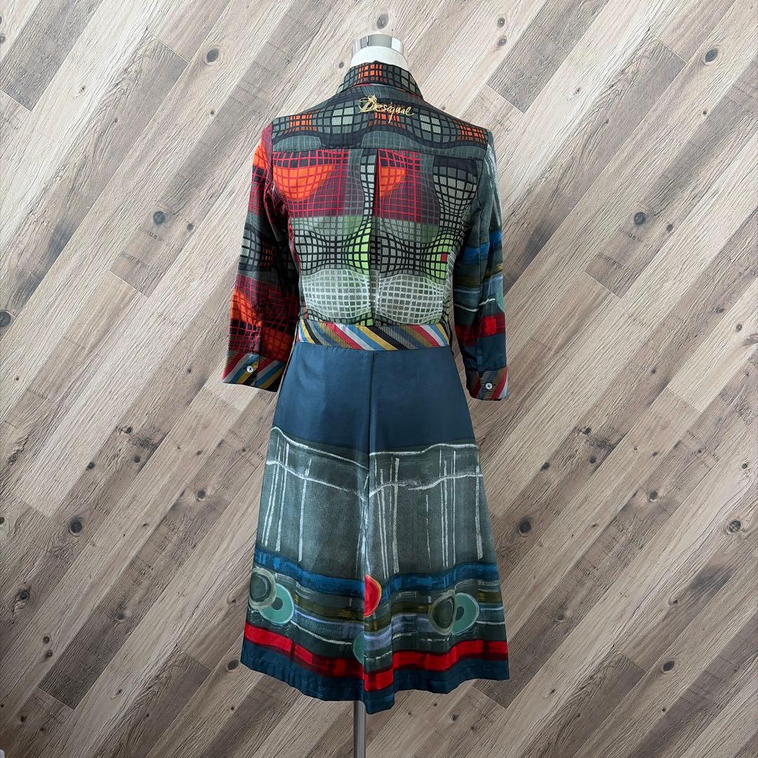 Desigual デシグアル 総柄パターン 襟付き シャツ 長袖 ワンピース