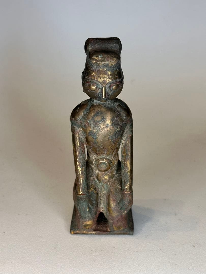 中国古董品 唐代 青銅製 鎏金 人物置物