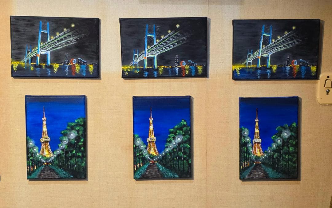 アクリル画（横浜ベイブリッジ、東京タワー、計6点）SMサイズ