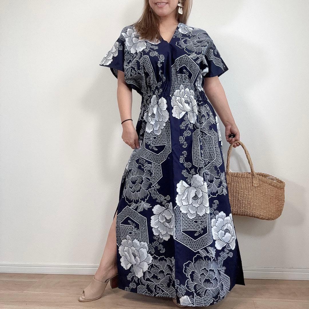 浴衣　リメイク　本染　オリジナル　ワンピhandmade コーマ　古典柄