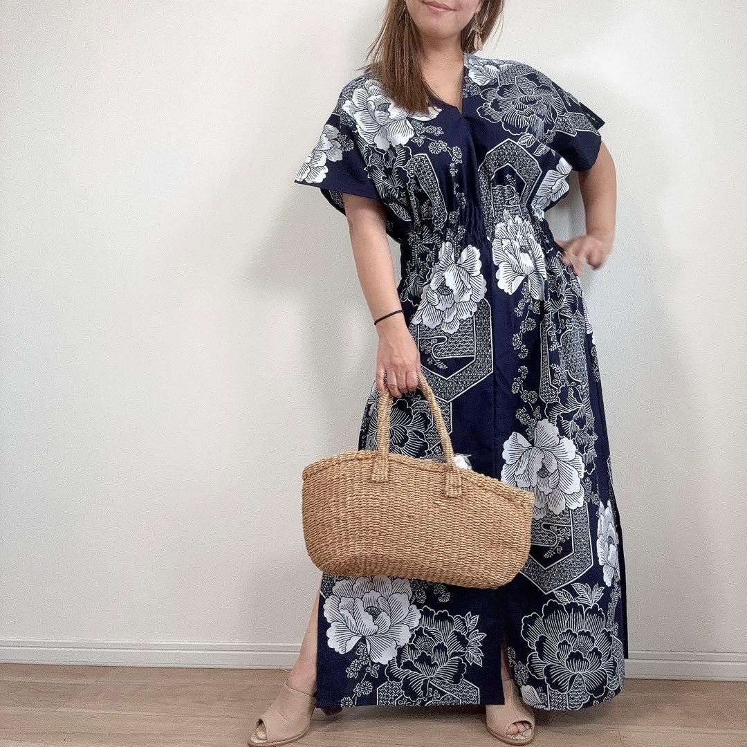 浴衣　リメイク　本染　オリジナル　ワンピhandmade コーマ　古典柄