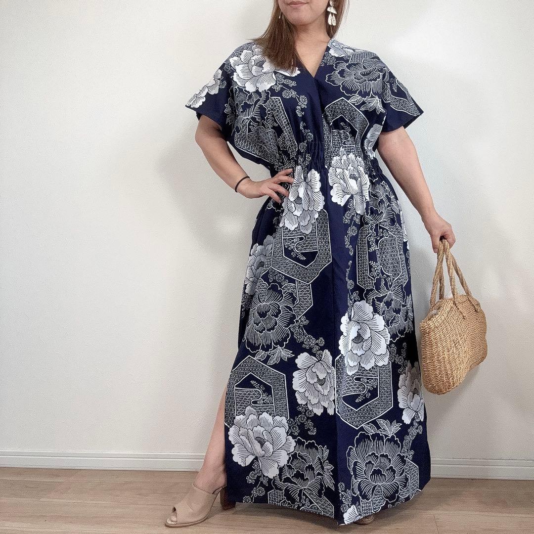 浴衣　リメイク　本染　オリジナル　ワンピhandmade コーマ　古典柄