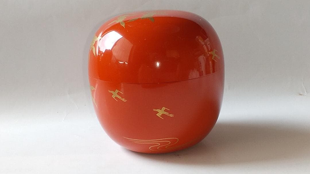 中村宗悦 作 井伊宗観好 枇杷に鵆蒔絵 洗朱丸棗 共箱 漆器 漆芸 茶道具 美品