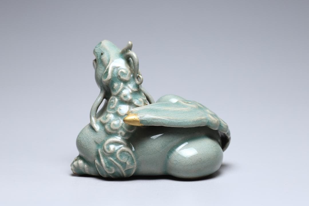 李朝　青磁龍型水滴　青磁　書道具　朝鮮古美術／骨董品【正一古美術】