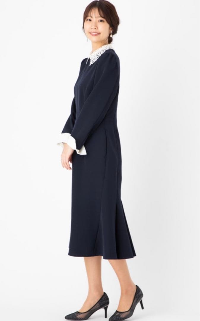 【タグ付】セルフォード エンブロイダリーカラータイトワンピース 刺繍 白襟 38