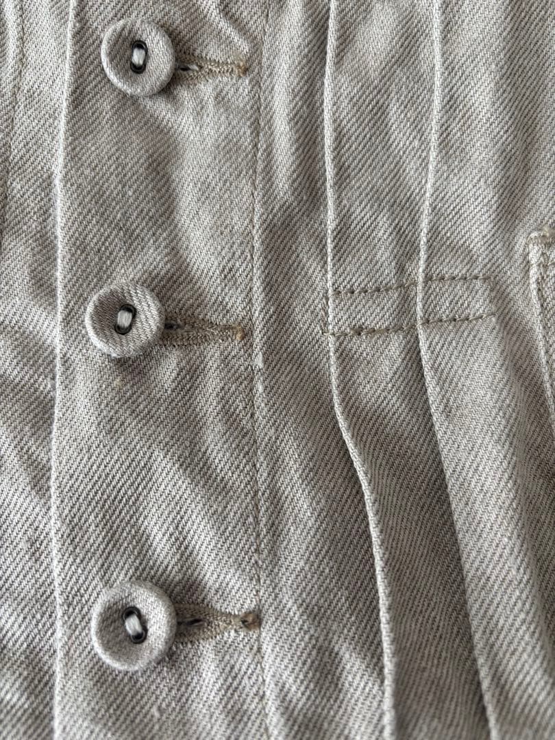 ハンズオブクリエイション 麻リネンデニム ノーカラージャケット Gジャン 麻色