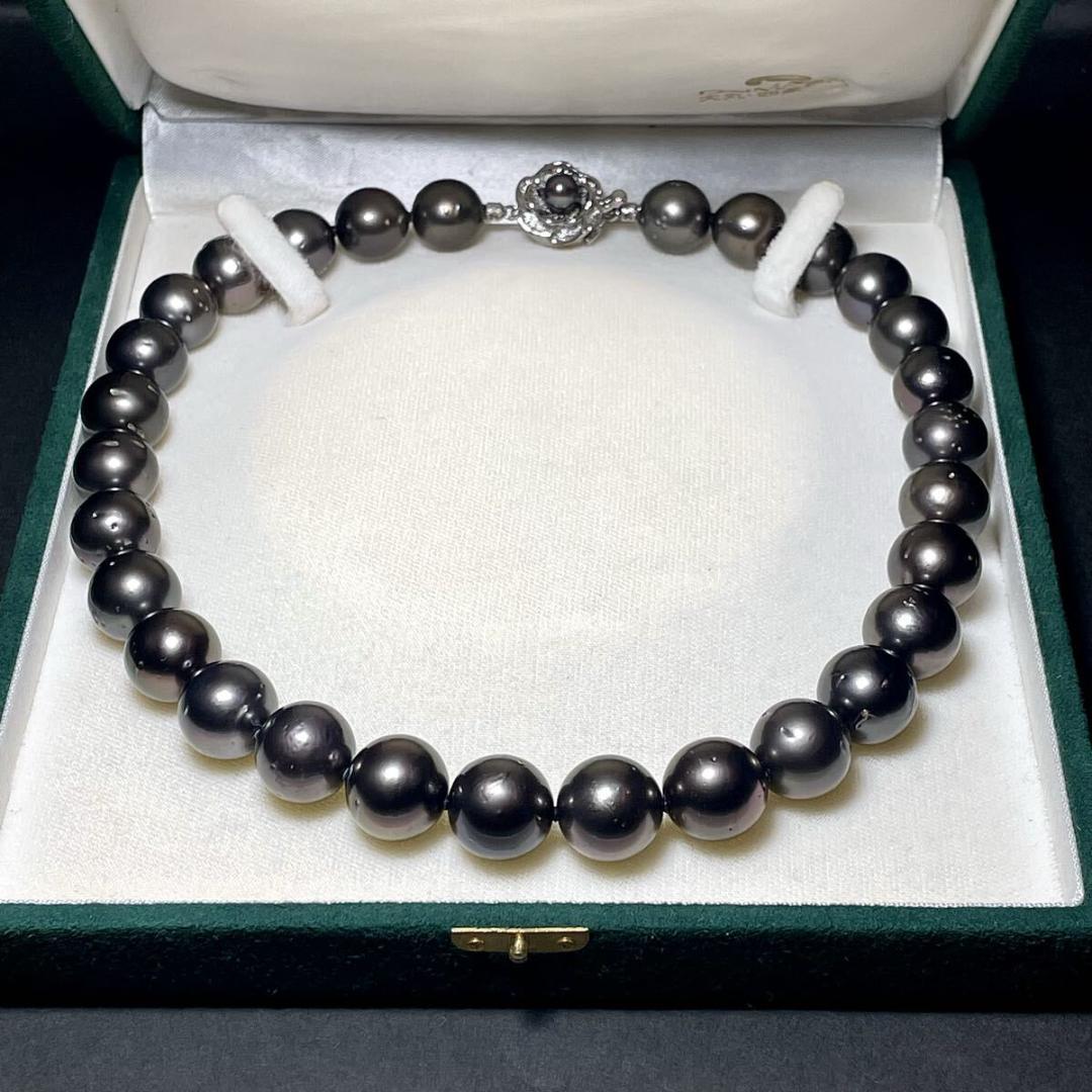 【大珠◎/糸替え/クリーニング】黒蝶真珠 パール ネックレス 13-14.8mm