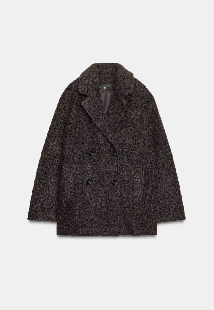 ZARA ブークレダブルブレストミディ丈コート　L