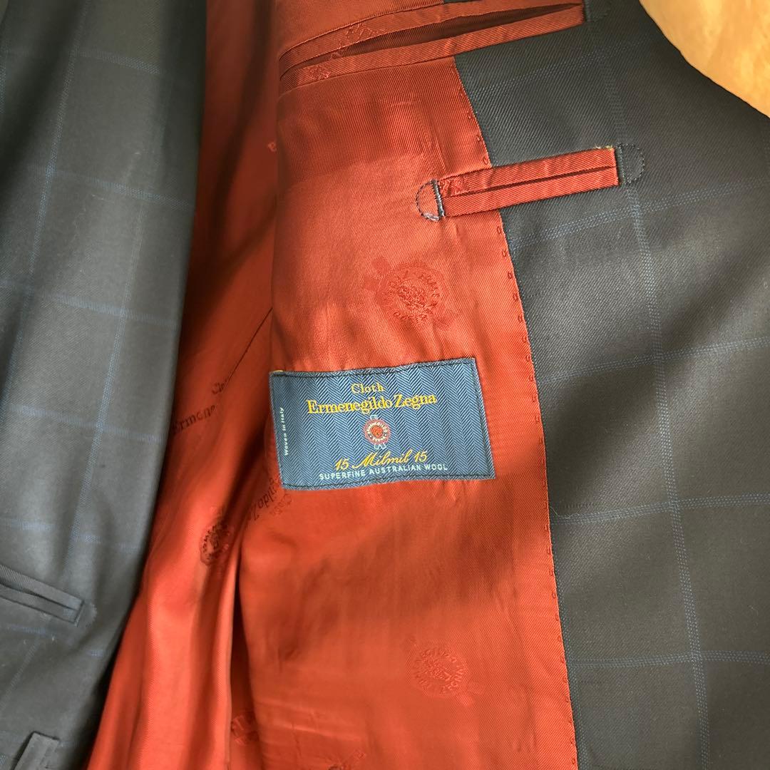 美品エルメネジルドゼニアスーツ　シングル　ネイビーストライプ　M