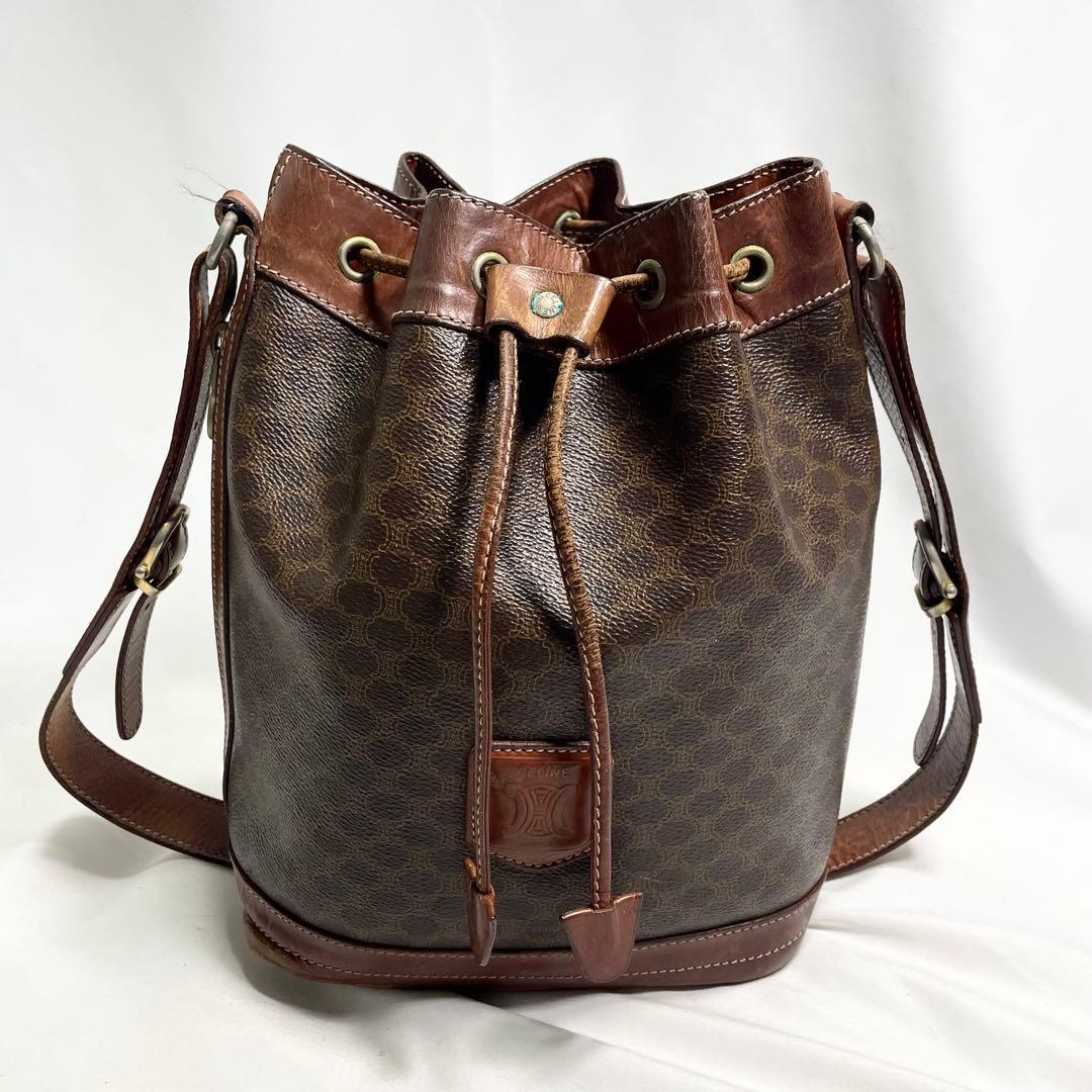 セリーヌ ワンショルダーバッグ 巾着 マカダム トリオンフ レザー PVC ロゴ