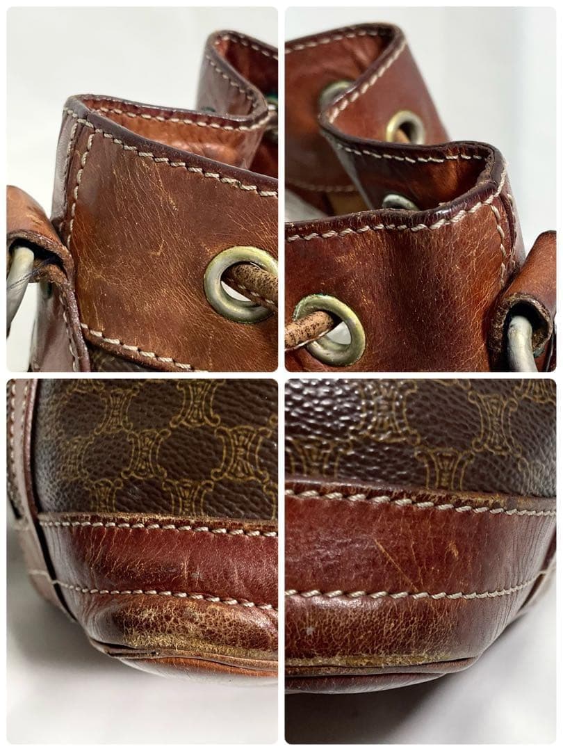 セリーヌ ワンショルダーバッグ 巾着 マカダム トリオンフ レザー PVC ロゴ