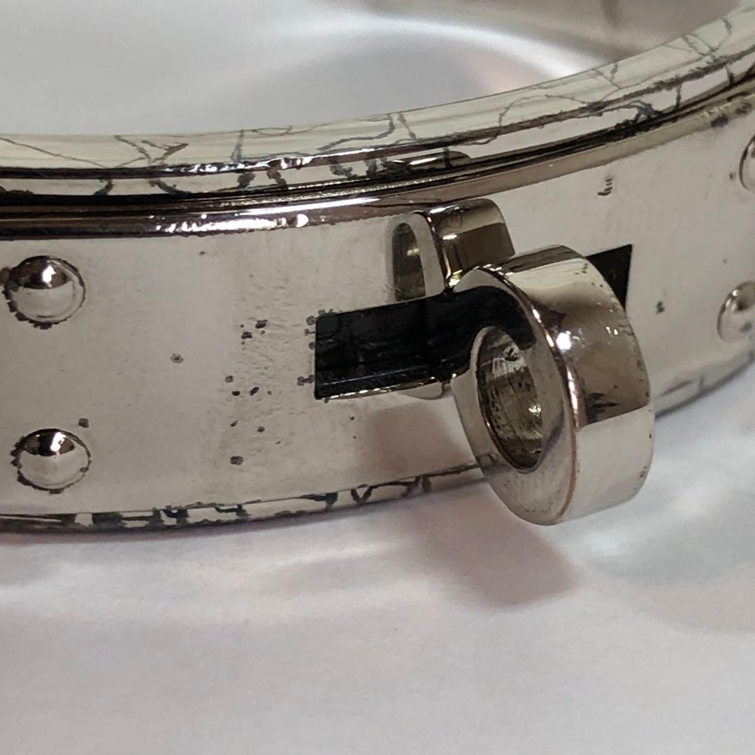 HERMES エルメス ケリー バングル シルバー ブラック レザー