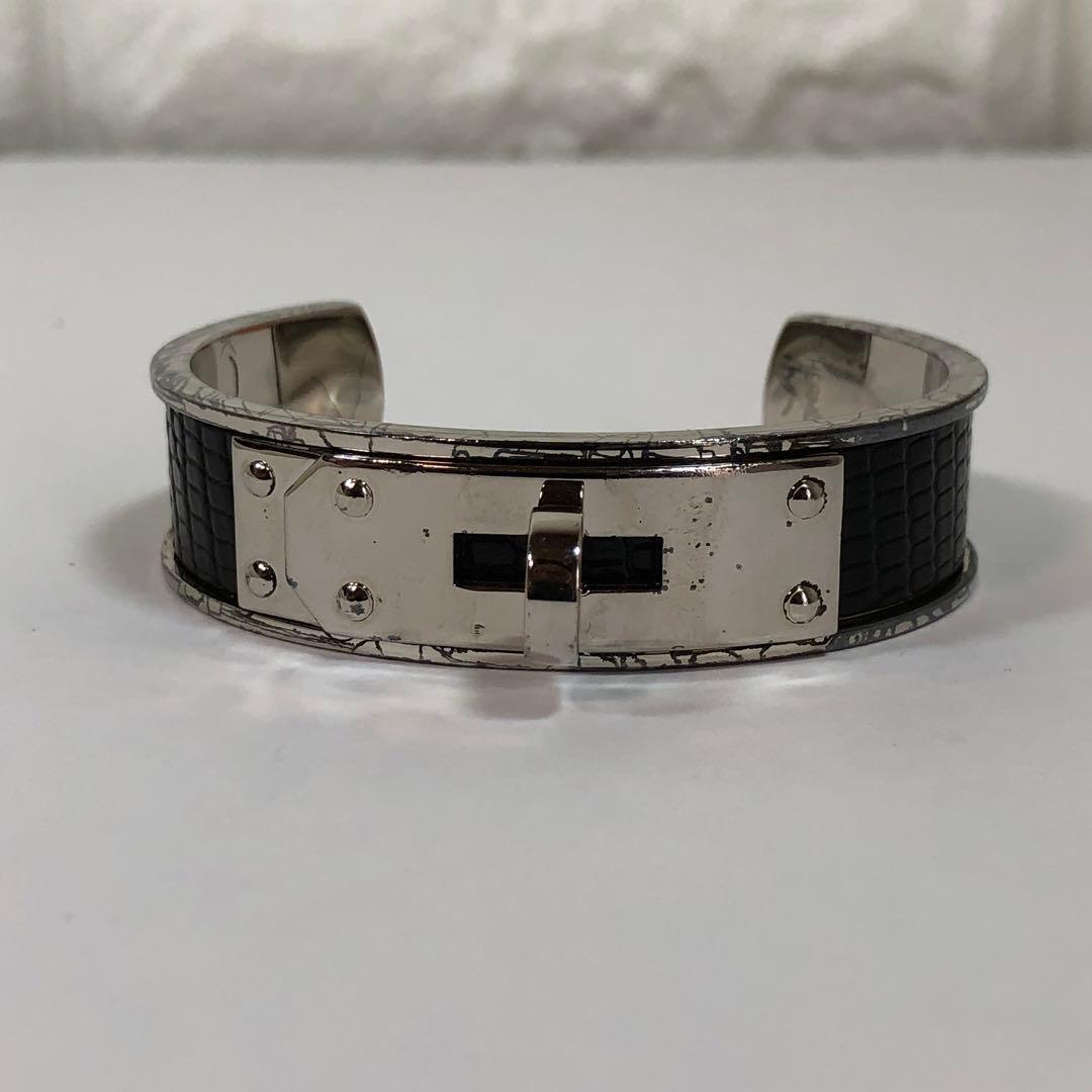 HERMES エルメス ケリー バングル シルバー ブラック レザー