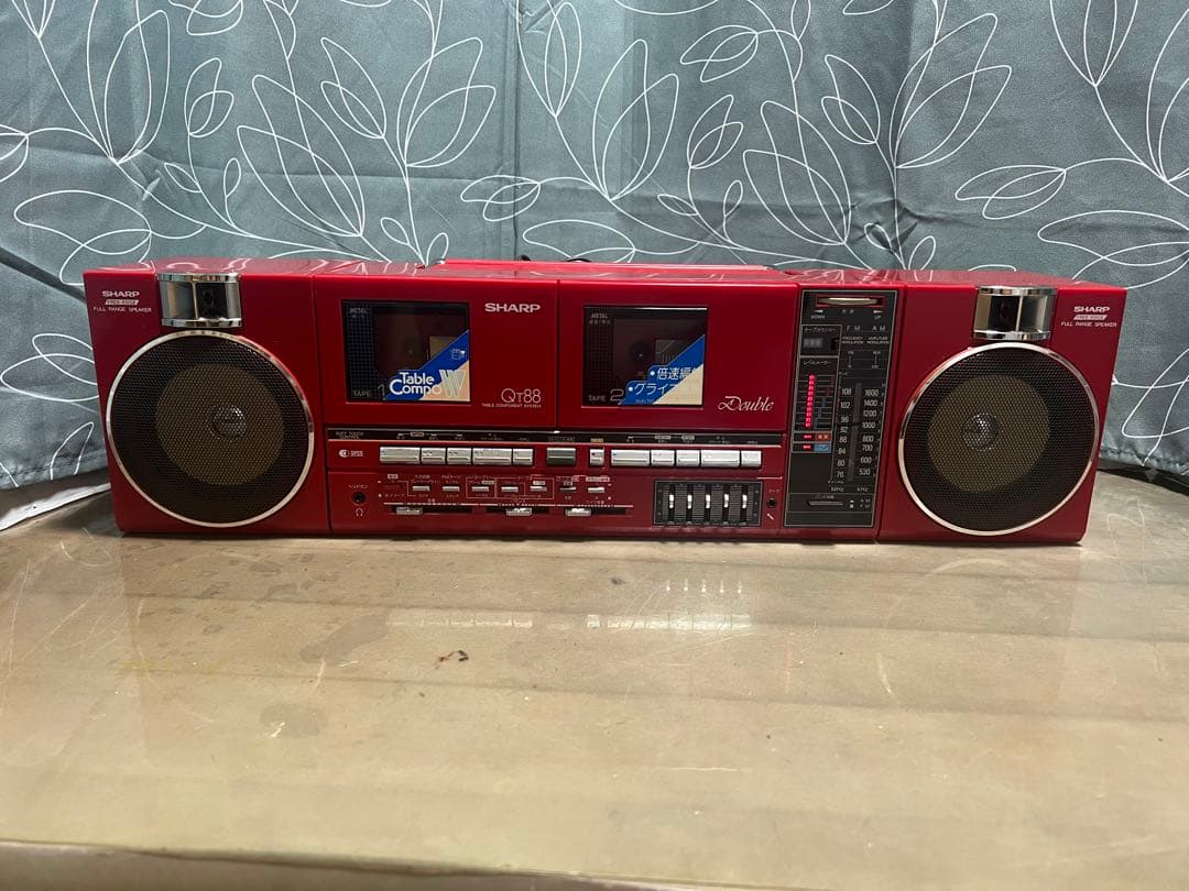 レトロ SHARP QT-88R 赤色 ラジカセ カセットデッキ
