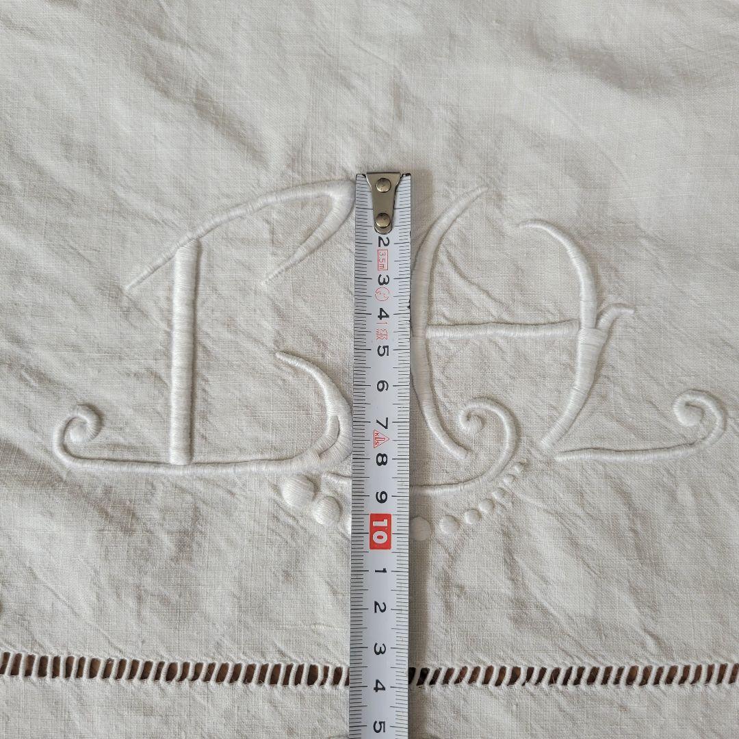 フランス　アンティーク　シーツ　リネン　モノグラムとドット