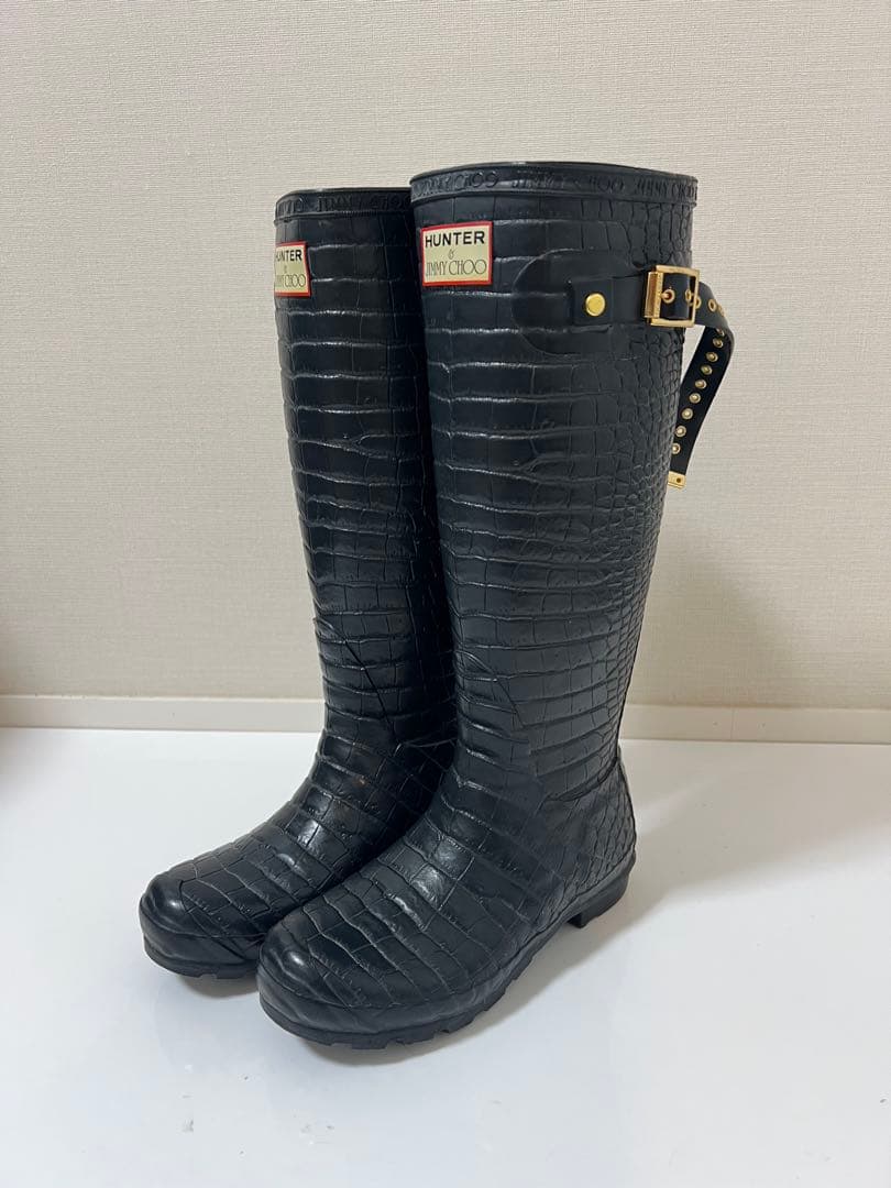 【再値下げ】ネイビー美品/ハンター & ジミーチュウレインブーツ