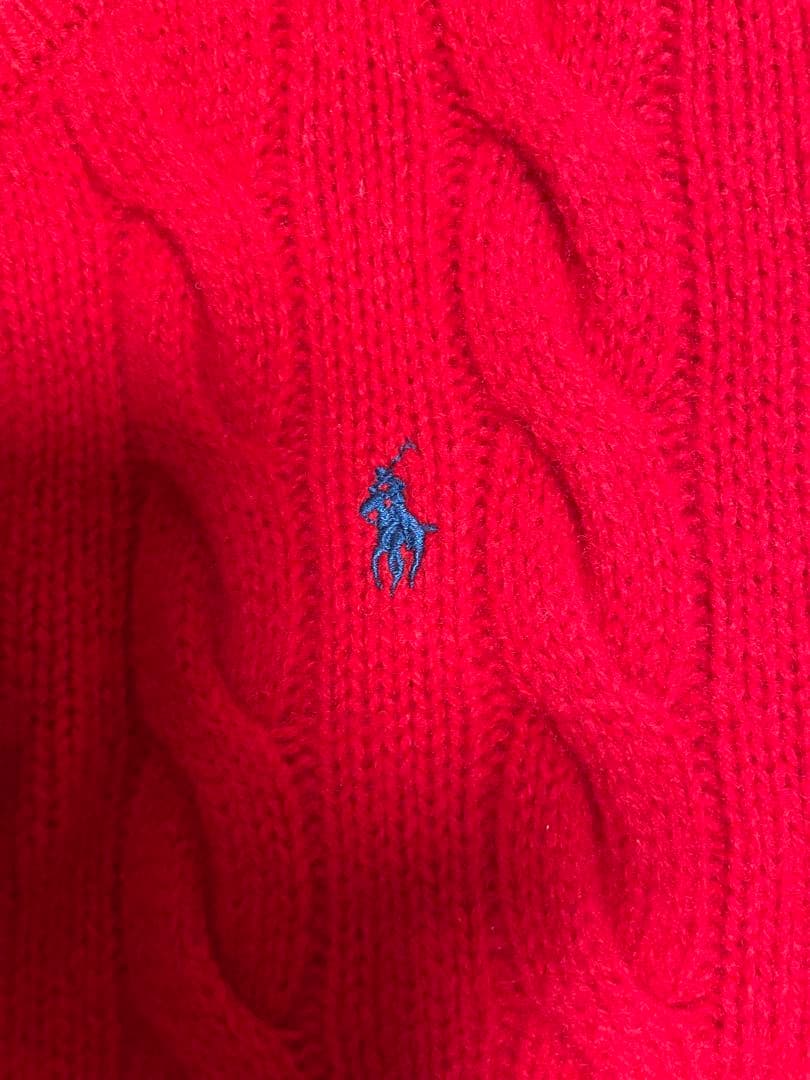 【極美品】ポロバイラルフローレン　カシミヤ混　ケーブルニット　カーディガン　赤