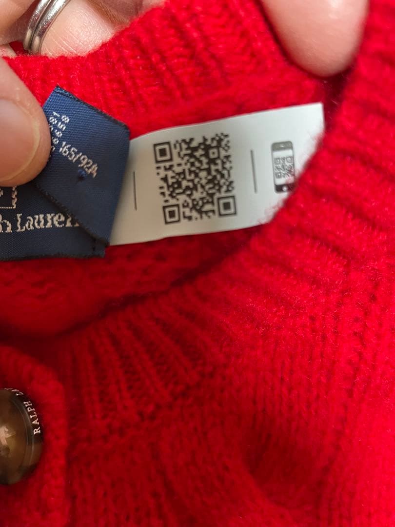 【極美品】ポロバイラルフローレン　カシミヤ混　ケーブルニット　カーディガン　赤