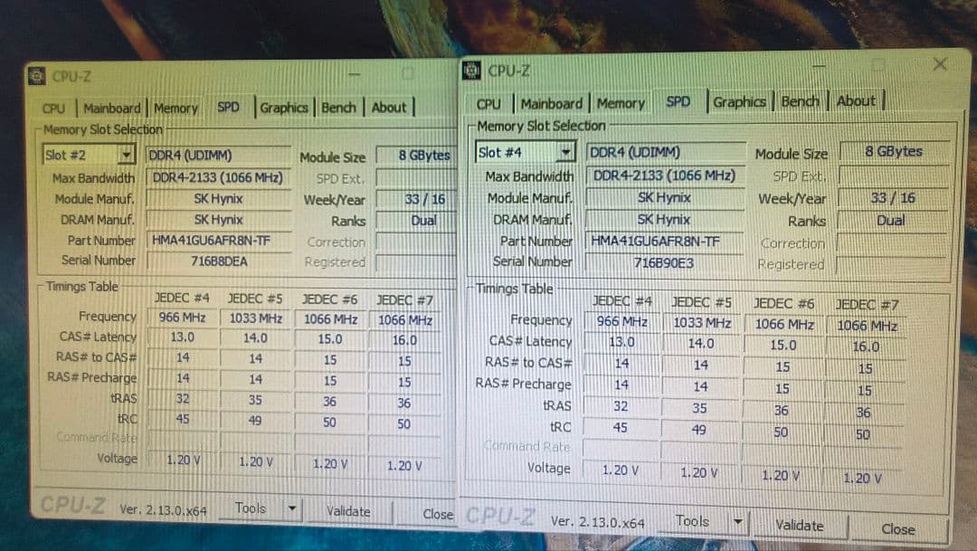 DDR4 8GBx2枚 16GB pc4-2133 動作確認済み ④