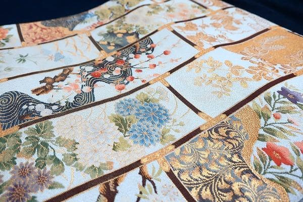 ★専用★美品 袋帯 オフホワイト 箔糸 流水 牡丹 梅 松 菊 4m31cm