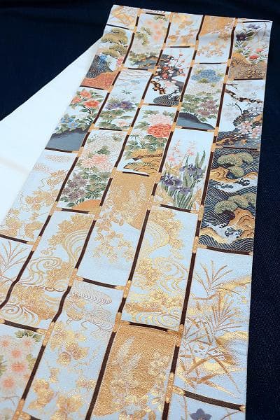 ★専用★美品 袋帯 オフホワイト 箔糸 流水 牡丹 梅 松 菊 4m31cm