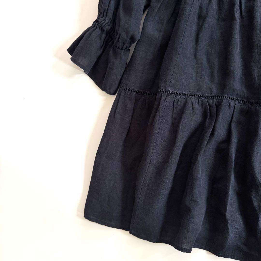 23区　LIBECOリネン ティアード チュニックブラウス 38 ネイビー極美品