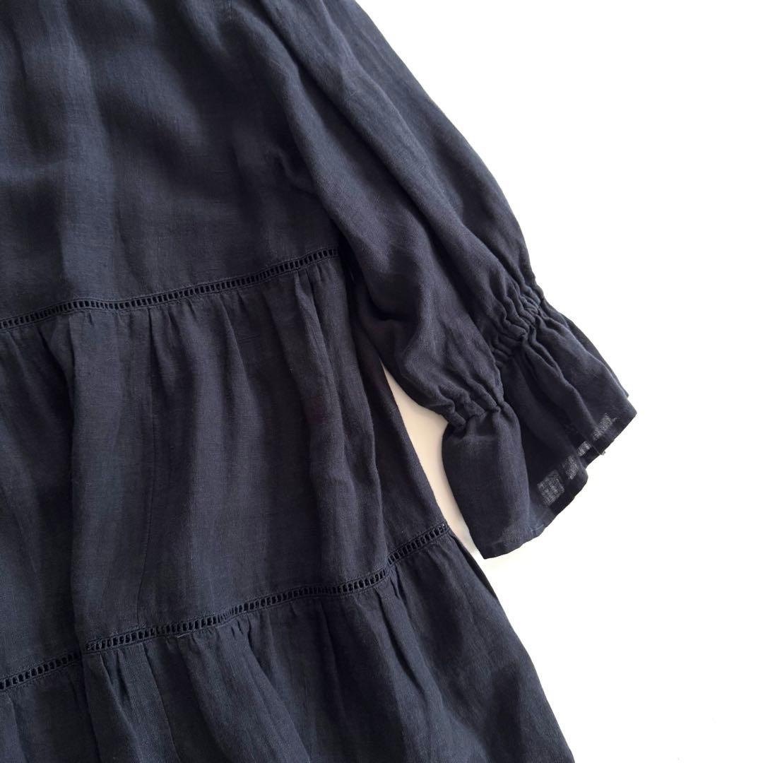 23区　LIBECOリネン ティアード チュニックブラウス 38 ネイビー極美品