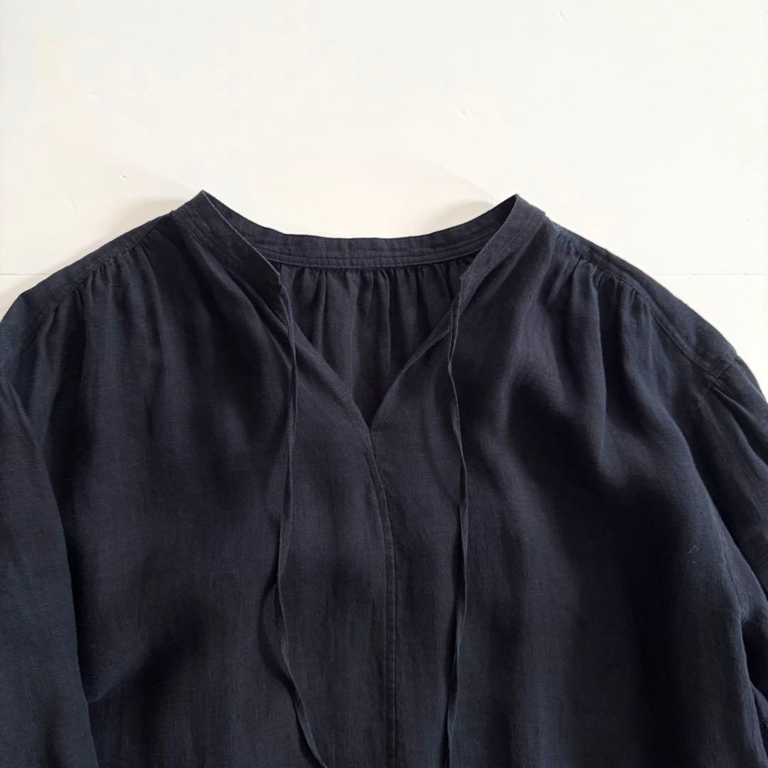 23区　LIBECOリネン ティアード チュニックブラウス 38 ネイビー極美品