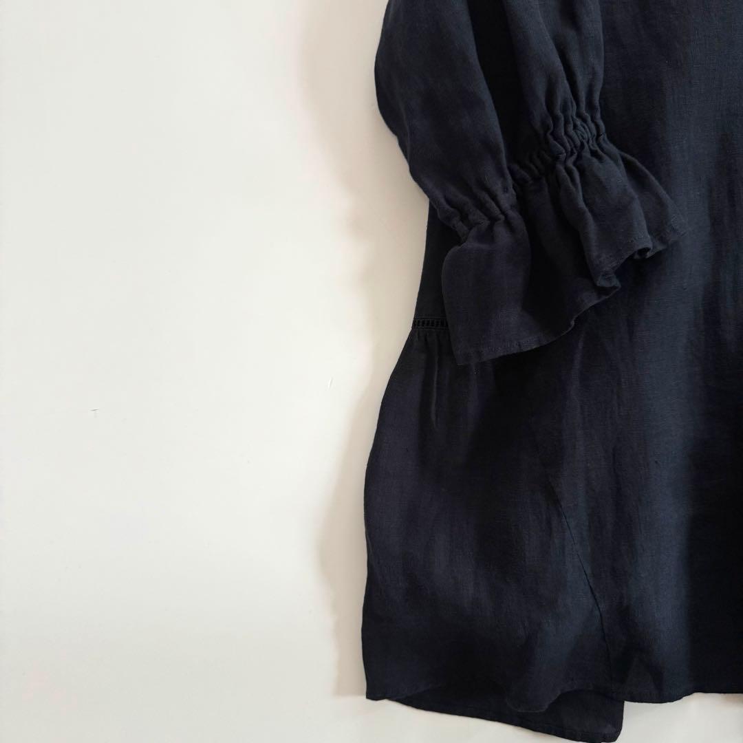 23区　LIBECOリネン ティアード チュニックブラウス 38 ネイビー極美品