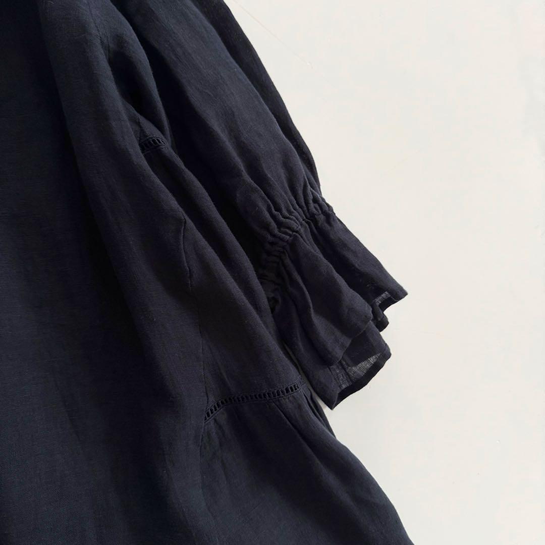 23区　LIBECOリネン ティアード チュニックブラウス 38 ネイビー極美品