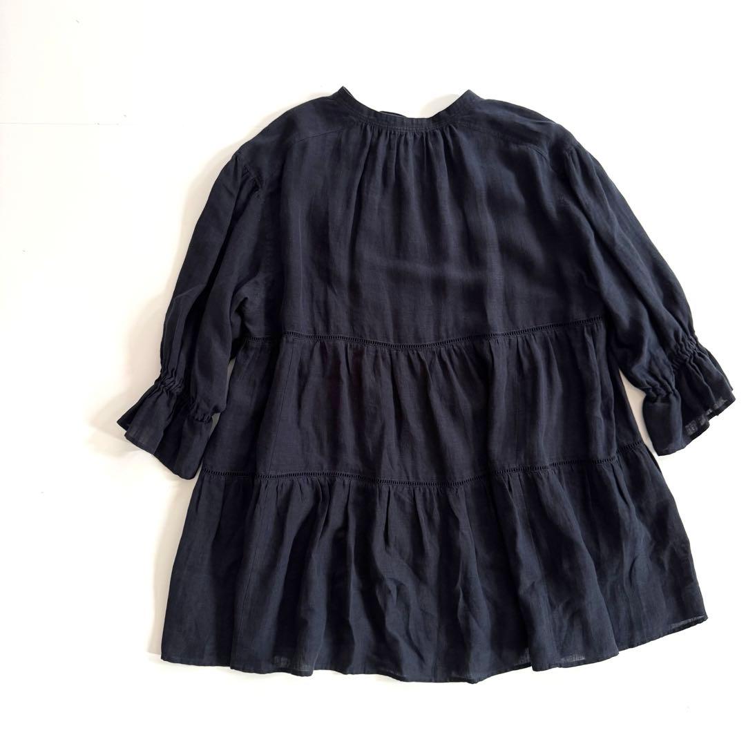23区　LIBECOリネン ティアード チュニックブラウス 38 ネイビー極美品