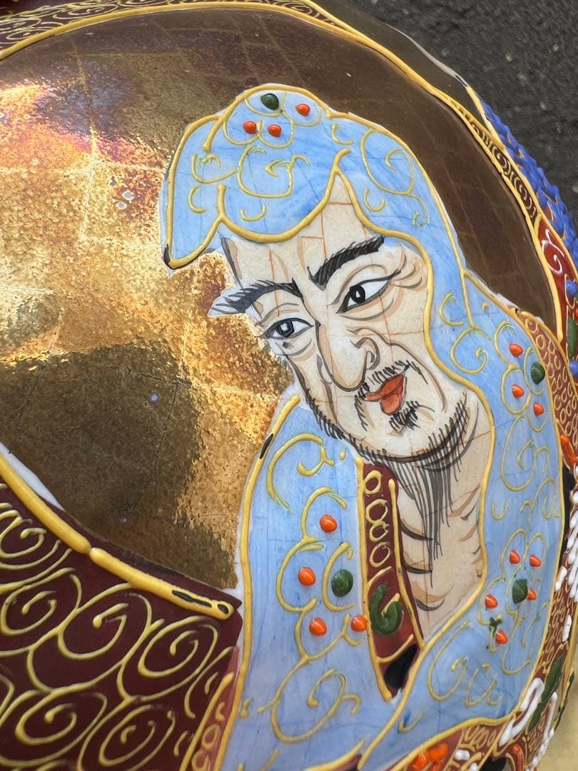 時代　珍品　薩摩焼　福神図飾壺　時代物　薩摩　壺　花器　花瓶　床置き