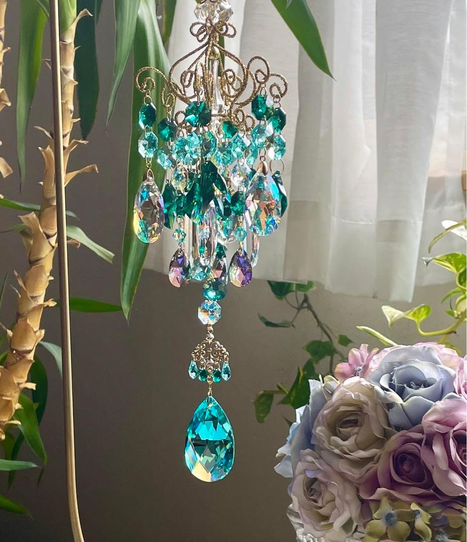 サンキャッチャー スワロフスキー アンティークグリーンB.AB 50mm