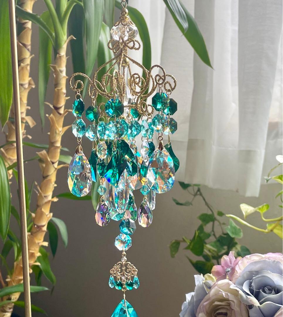 サンキャッチャー スワロフスキー アンティークグリーンB.AB 50mm