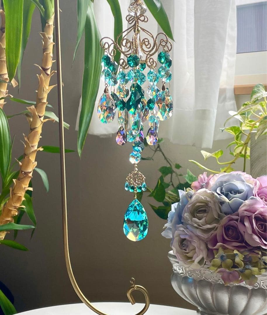 サンキャッチャー スワロフスキー アンティークグリーンB.AB 50mm