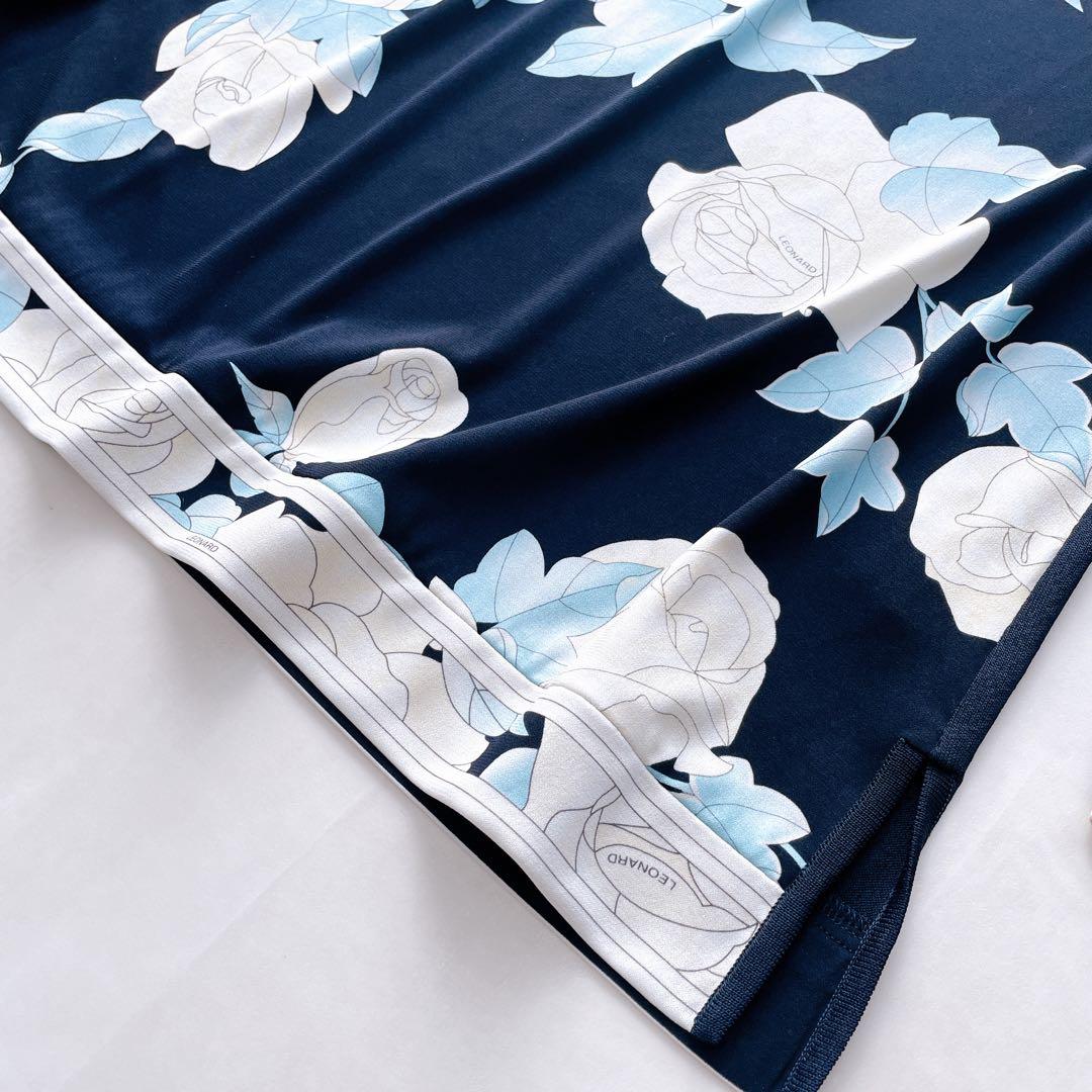 美品✨レオナール カンカン素材 チュニック フレア 花柄 ゆったり 38