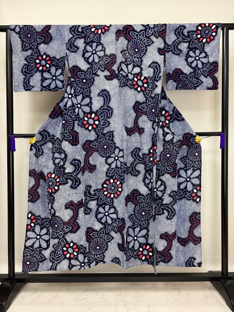 夏物 浴衣 有松絞り藍染 花