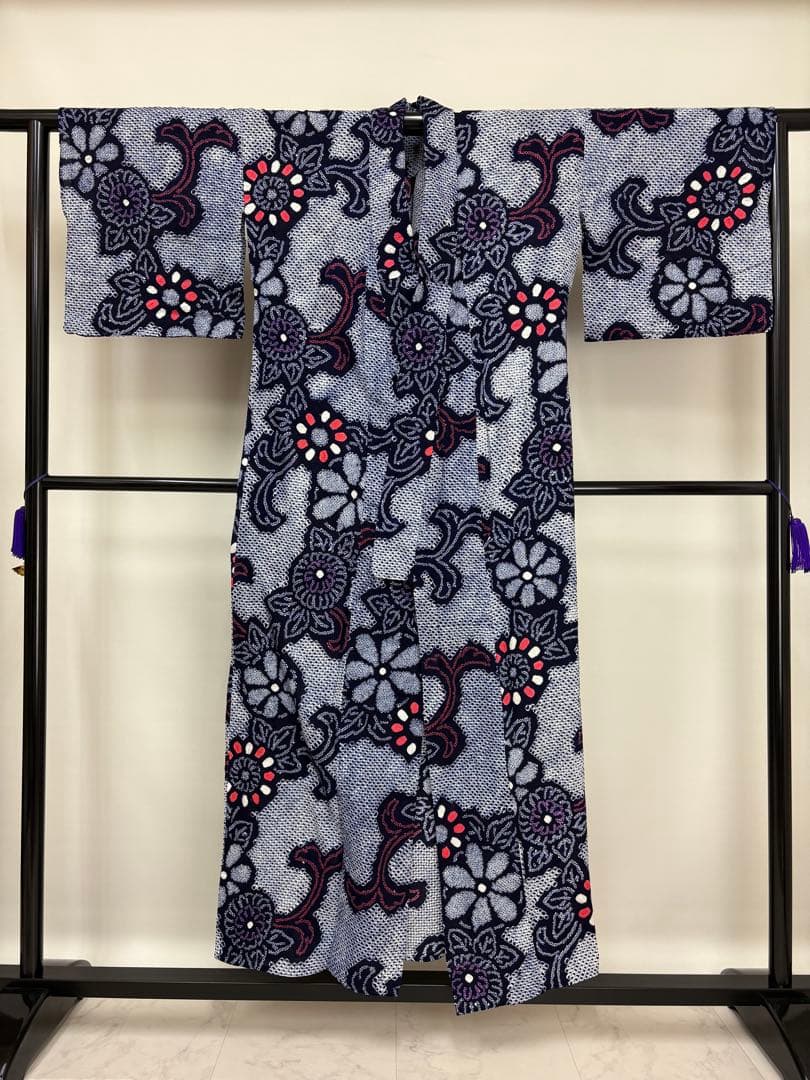 夏物 浴衣 有松絞り藍染 花