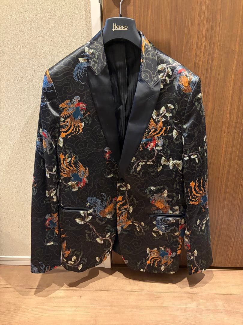 【希少】ZARA MAN サテン　タキシード　テーラード　ジャケット 総柄 50