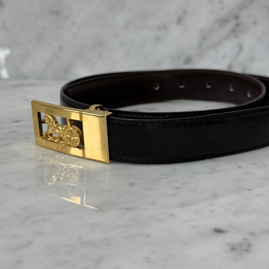 美品 CELINE セリーヌ ベルト 馬車金具 ホース ブラック ゴールド