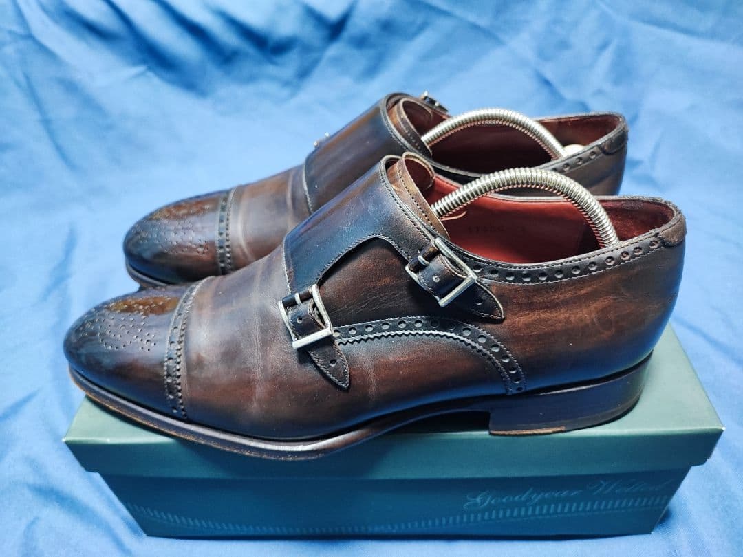 マグナーニ　ダークブラウン 　ダブルモンクストラップシューズ