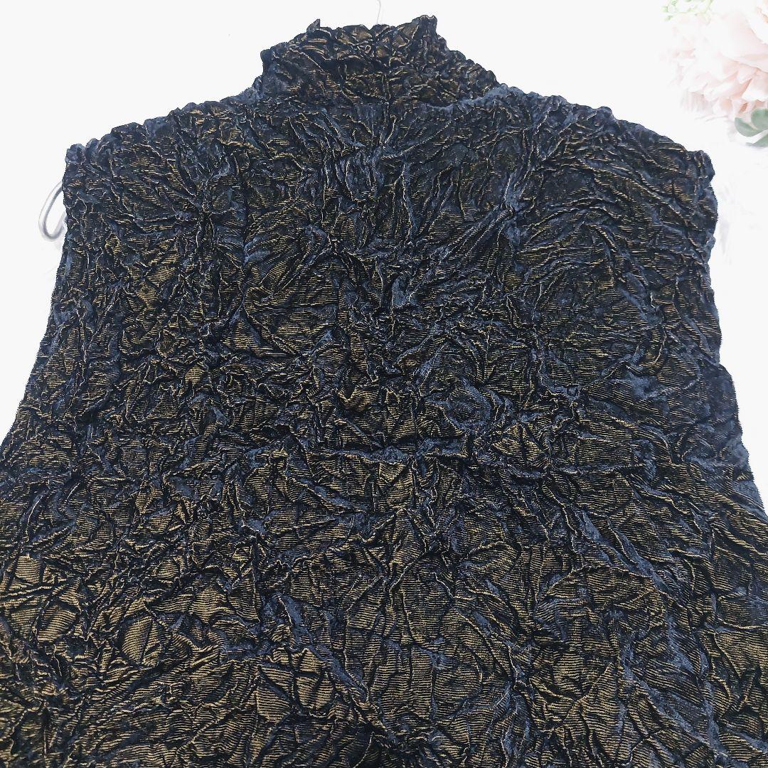 イッセイミヤケ ペルマネンテ シワ加工 バイカラー ハイネック ベスト 前開き