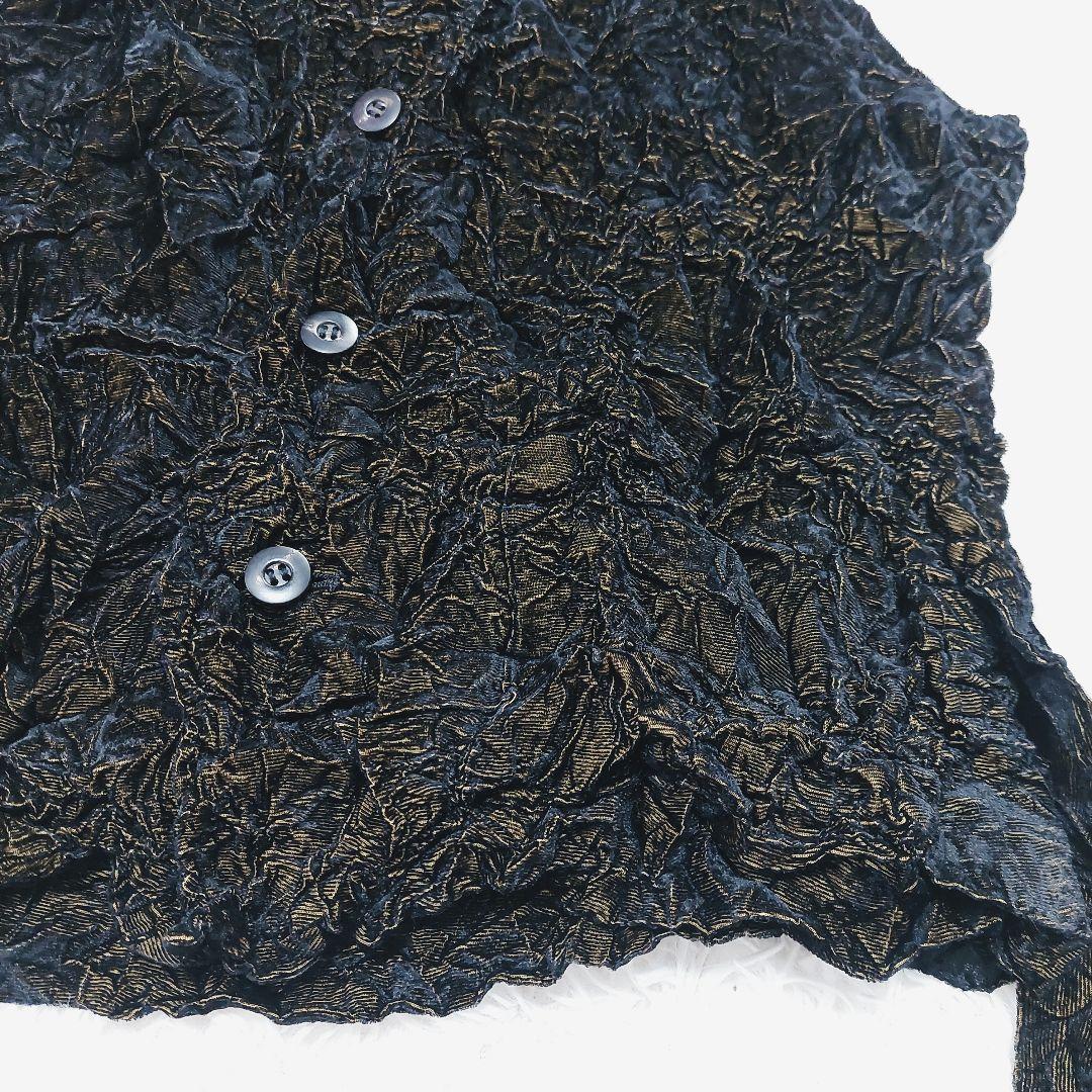 イッセイミヤケ ペルマネンテ シワ加工 バイカラー ハイネック ベスト 前開き