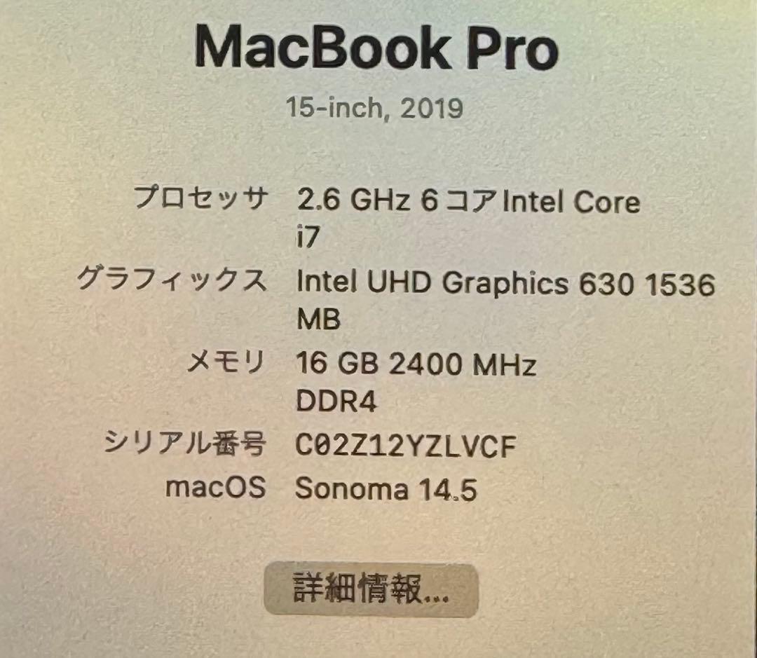 本日値引き可能　MacBook Pro 15インチ 2019 i7/16GB