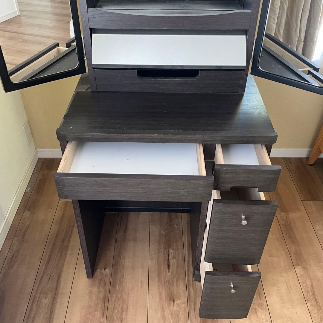 ダークグレー 折りたたみ式ミラー付きドレッサー