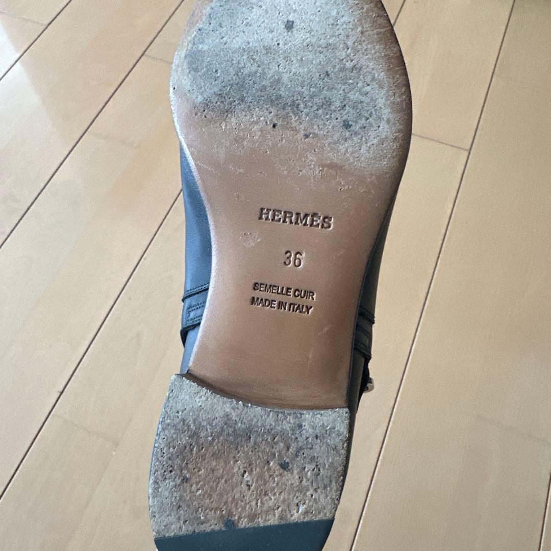 エルメスブラックレザーアンクルブーツ