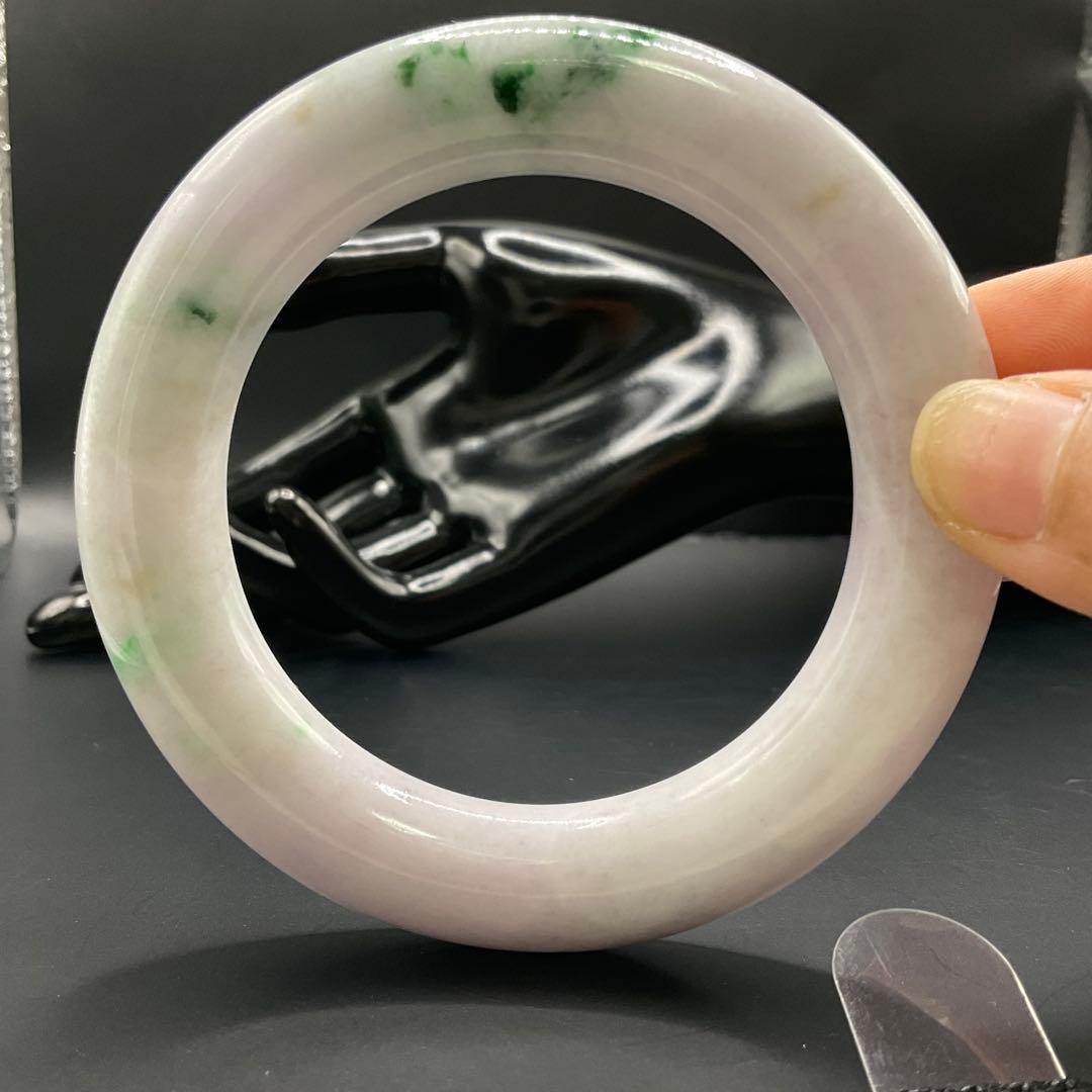 ミャンマー産 天然翡翠バングル 57.2mm 幅13.3mm 紫×緑 ピンクぽい