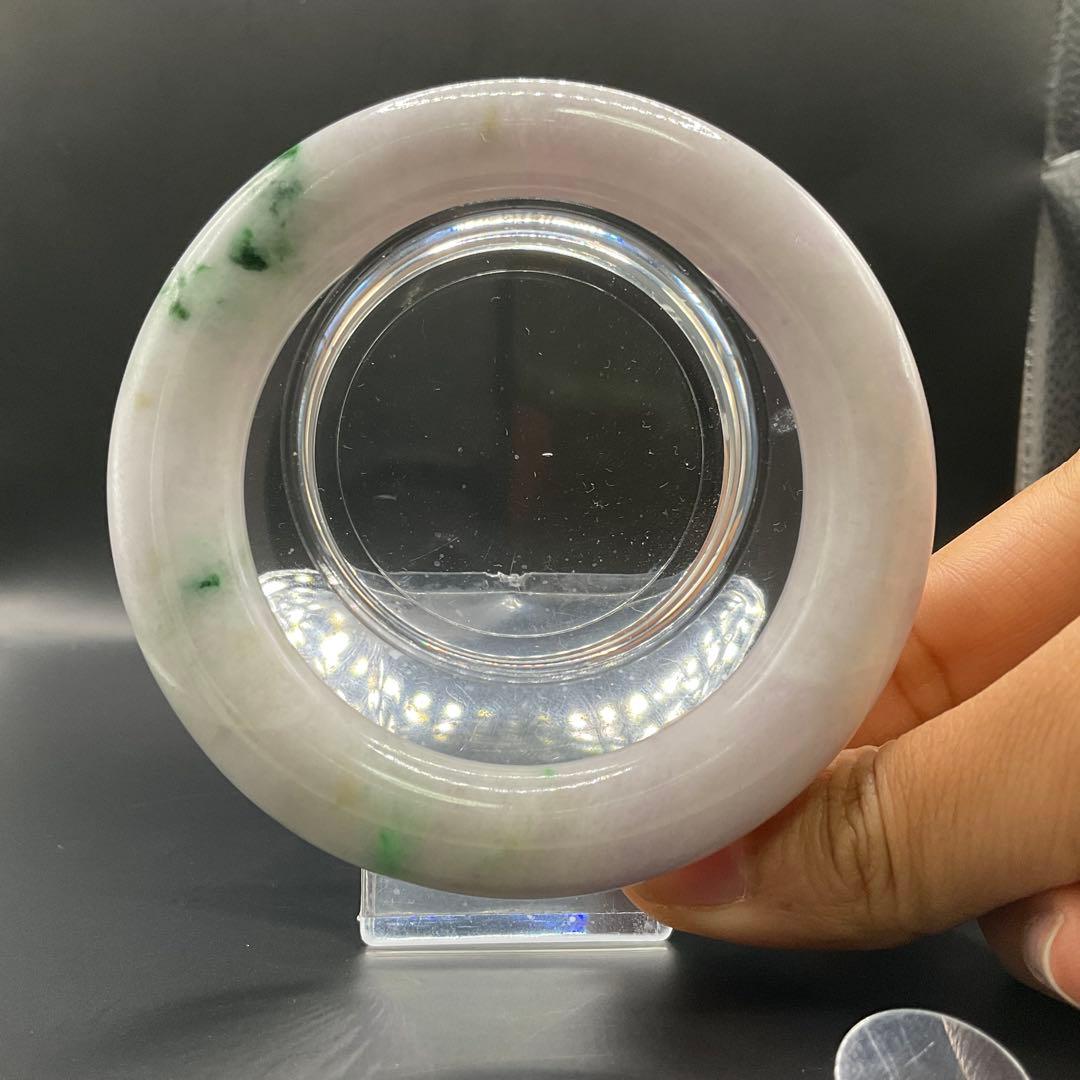 ミャンマー産 天然翡翠バングル 57.2mm 幅13.3mm 紫×緑 ピンクぽい